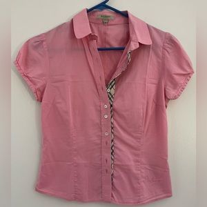 Burberry - Size S Pink Cotton Puff Sleeve Shirt Blouse